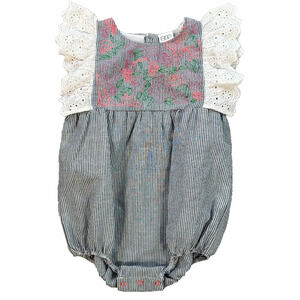 Egg Baby Seersucker Flutter Sleeve Romper One Piece 18 Months Embroidered Eyelet